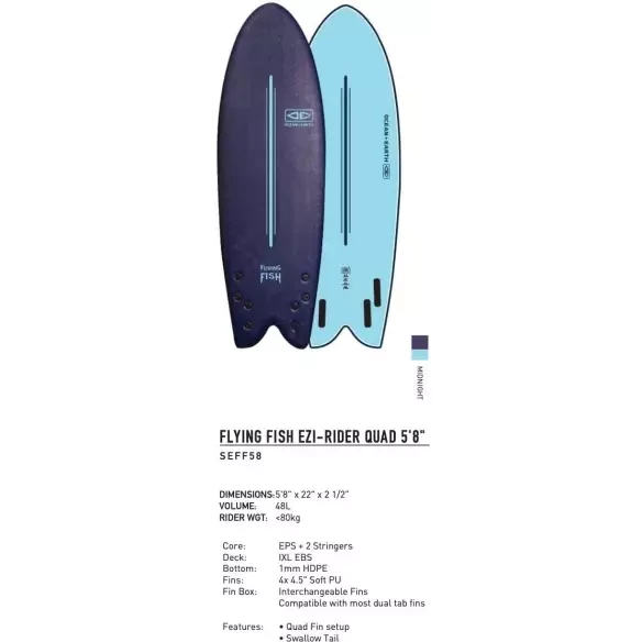 Planche de surf softboard Ocean & Earth Flying Fish EZI-Rider 5'8" Midnight