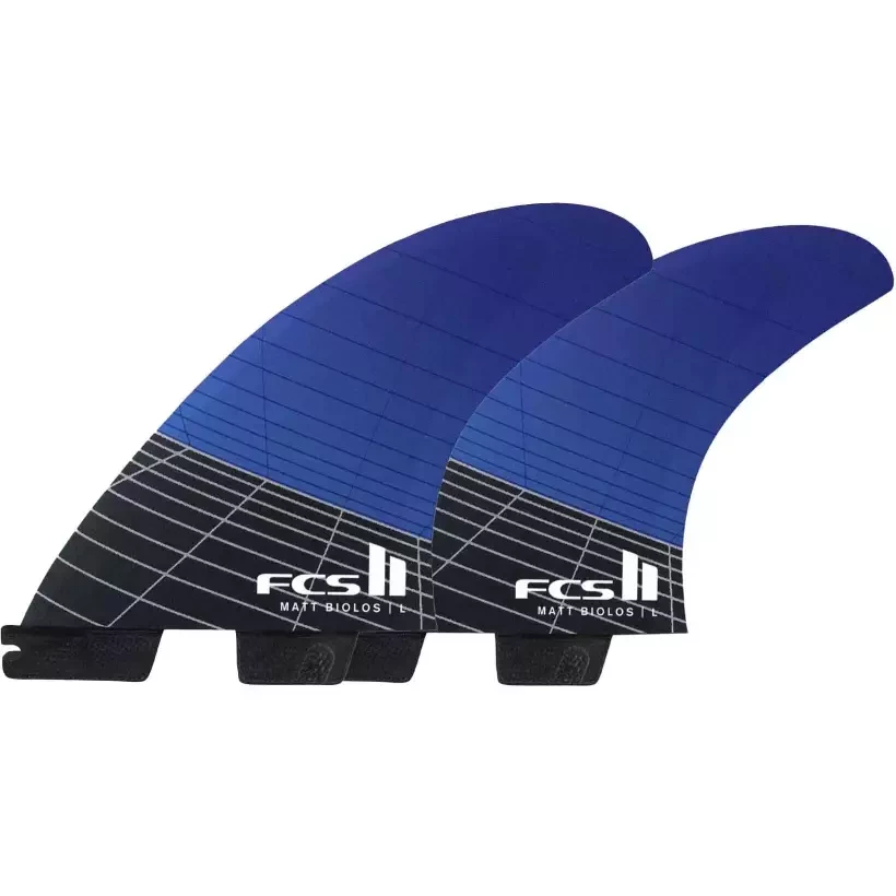 Finnen surf FCSII Matt Biolos PCC Tri-Quad Blue