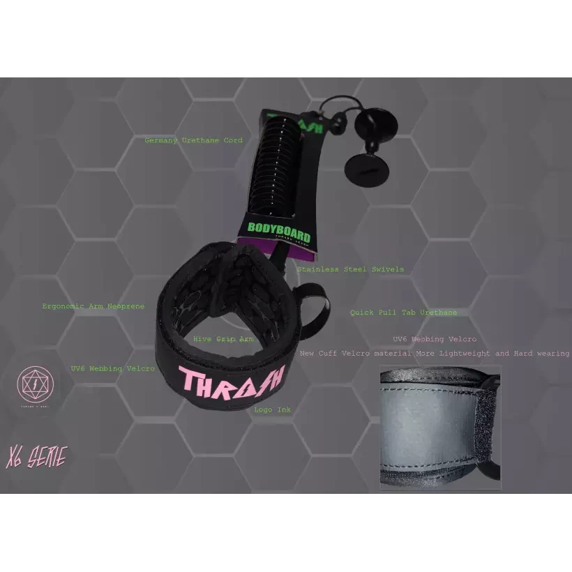 Leash bodyboard Thrash X6 Ergo Black/White