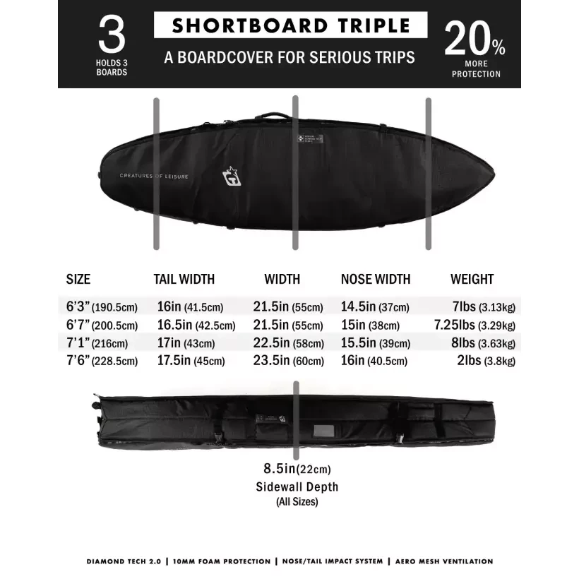 Capas de surf Creatures Shortboard Triple DT2.0