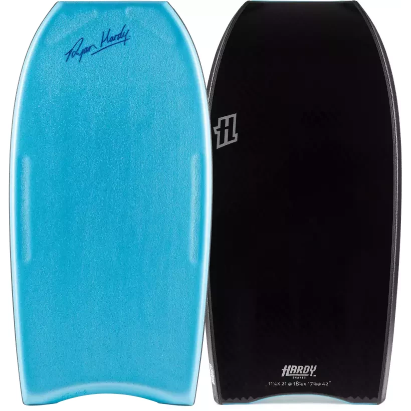 Prancha de bodyboard Hardy Shapes Ryan Hardy Pro Mini Quad Concave Kinetic PP Aqua Blue/Black