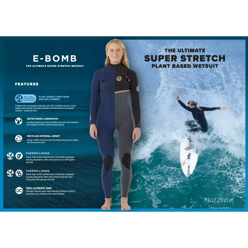 Traje de Neopreno Rip Curl E-Bomb women 4/3mm Zip Free Grey Blue