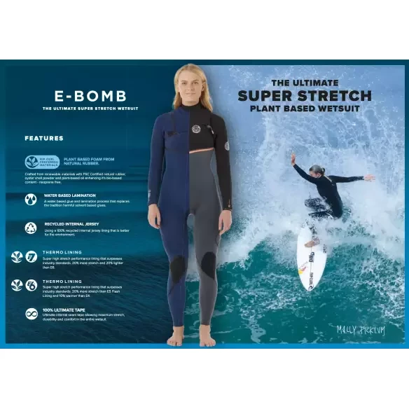 Muta surf Rip Curl E-Bomb women 3/2mm Zip Free Black