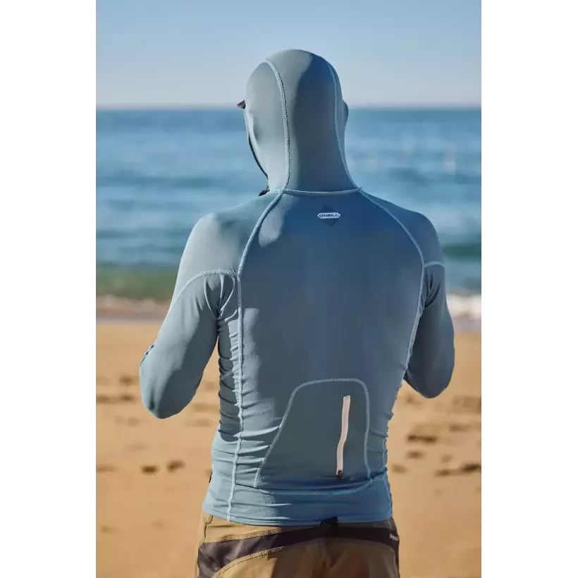 Camiseta de proteção solar O'Neill Hyperfreak Skins O'Zone LS Blue Fusion Surf com capuz