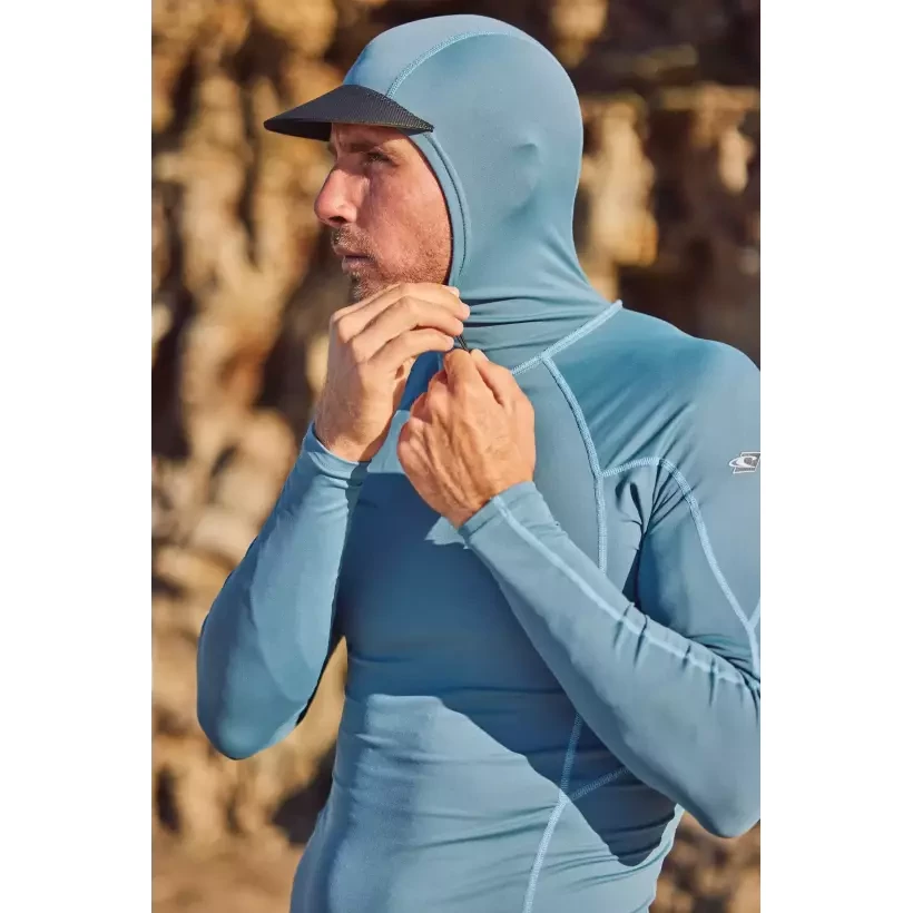 Camiseta de proteção solar O'Neill Hyperfreak Skins O'Zone LS Blue Fusion Surf com capuz