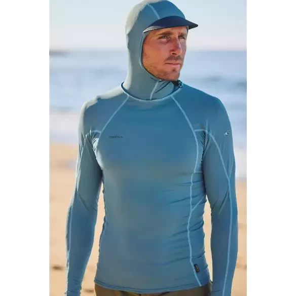 Camiseta de proteção solar O'Neill Hyperfreak Skins O'Zone LS Blue Fusion Surf com capuz