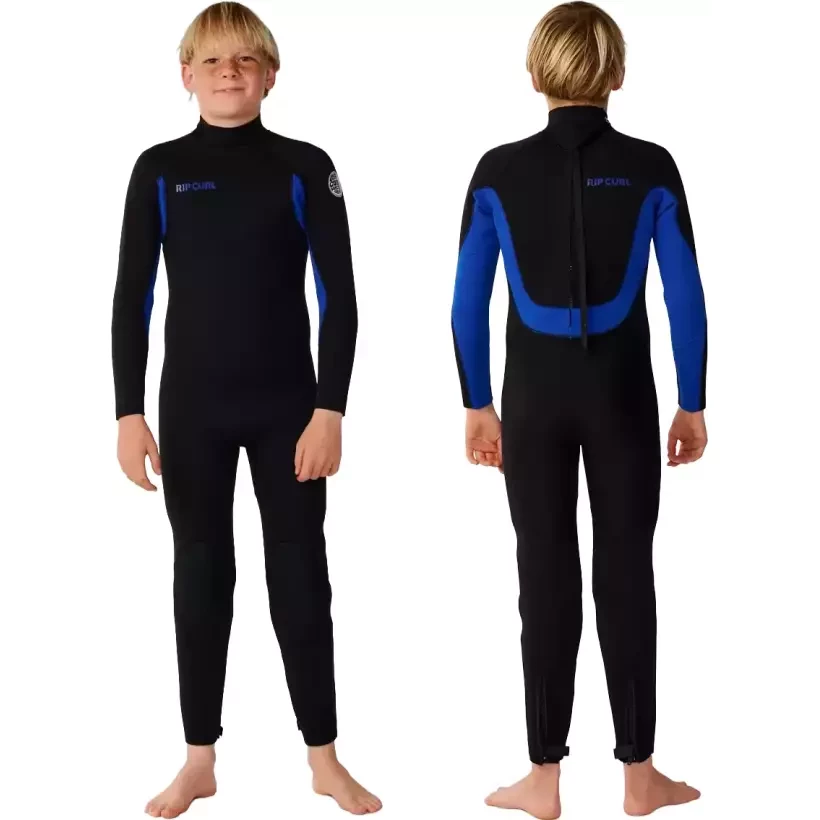 Muta Rip Curl Trad Flat Lock Back Zip 3/2mm per bambini, colore blu.