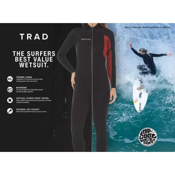 Rip Curl Trad Back Zip 3/2mm Womens Navy Wetsuit