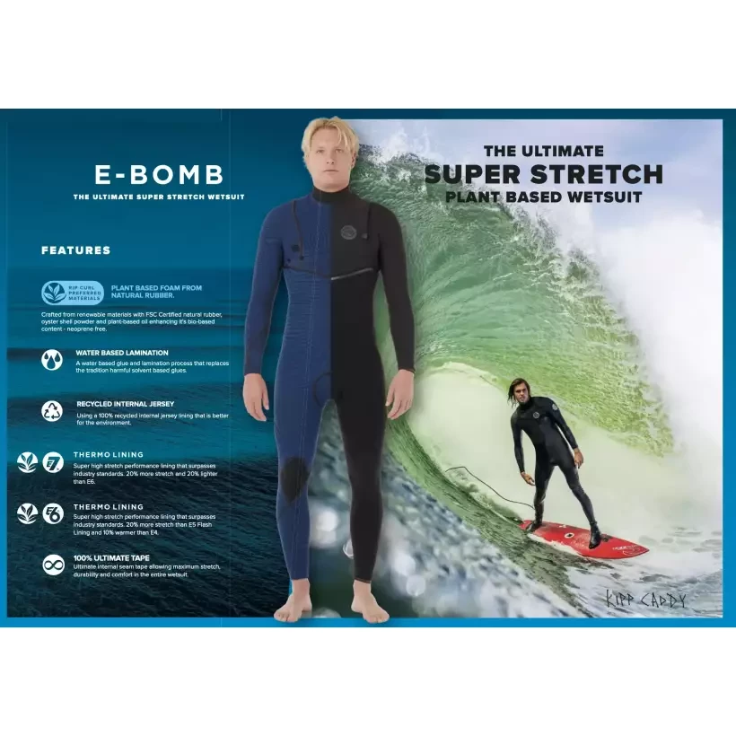 3/2mm Rip Curl E-Bomb Zip Free Wetsuit Deep Cactus