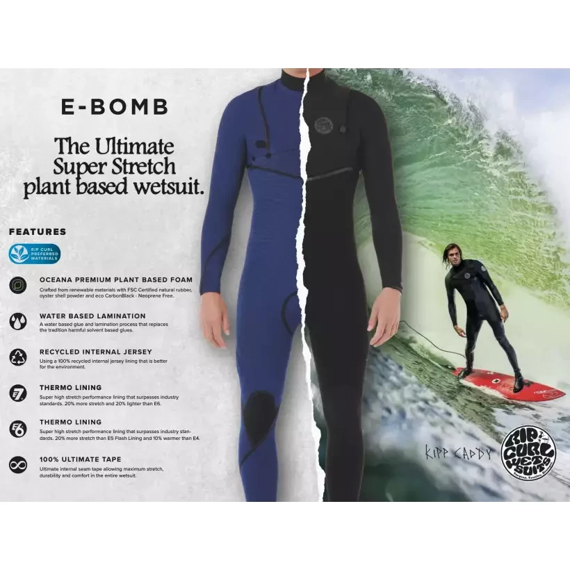 Muta surf Rip Curl E-Bomb 4/3mm Zip Free Black