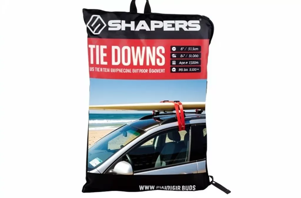 Accesorios que usan los surfistas: tope para coche con tabla y kit de seguridad SHAPERS en negro, con remo en techo.