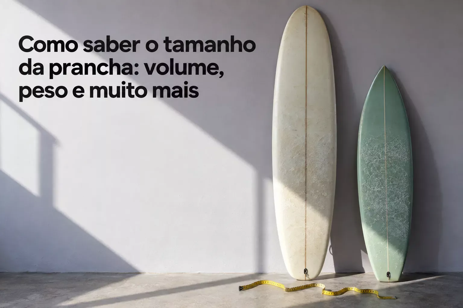 Como saber o tamanho da prancha: volume, peso e muito mais, com pranchas à esquerda e à direita.